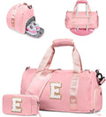 Ballet Dance Gifts for Little Girls-Girl Gym Bag with Shoe Compartment, Kid Weekender Ballet Bags, Initial Travel Tote with Makeup Pouch, Preppy Things for Kids Girls (Letter E)