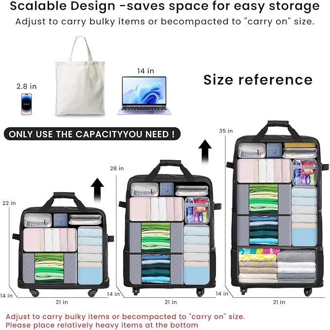 Suitcases with Wheels, Expandable Foldable Luggage Bag