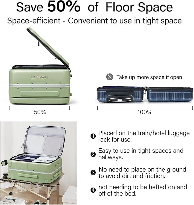Hanke Top Opening Carry On Luggage, 20 Inch Zipperless Aluminum Frame Wide Handle Luggage, All-PC Hard Shell Trunk Suitcase with Spinner Wheels, TSA Airline Approved (Bamboo Green, 40L)