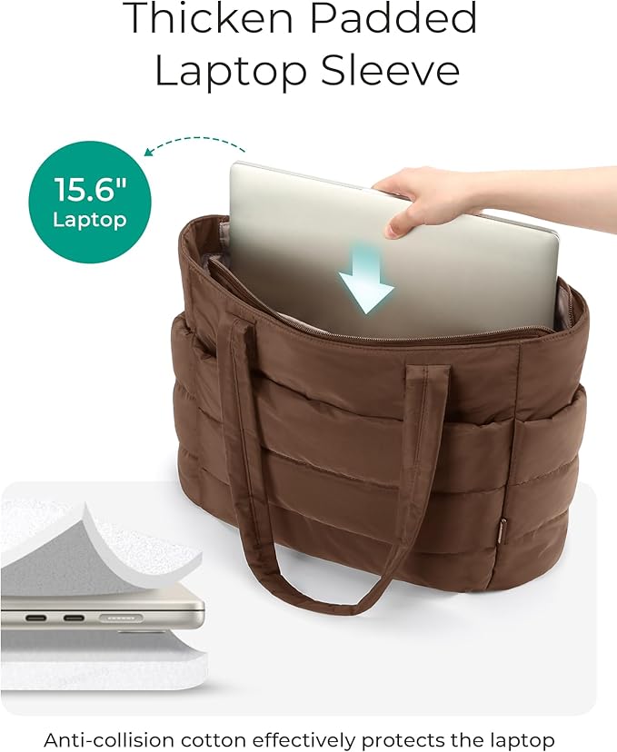 BAGSMART Tote Bag for Women, Lightweight Puffy Tote Bag with Compartments Shoulder Bag Handbag for Travel, Work, Gym,