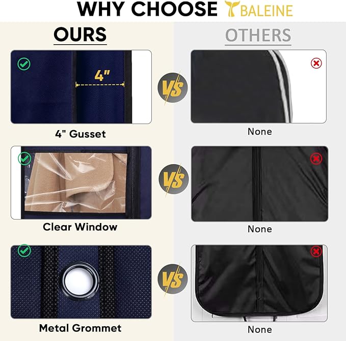 BALEINE 2PK Heavy Duty Garment Bag with Shoe Storage Travel Bag for Dresses, Suit, Coats Travel Essential (60", Blue)