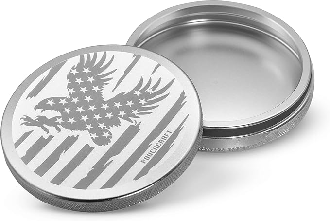 Metal Pouch Can | Metal Container | Slim EDC Pocket Tin | Airtight & Moisture-Resistant | Compact Daily Organizer | Pill Case & Travel Tin | Father’s Day Gift for Dad | (American Flag, Silver, Slim)