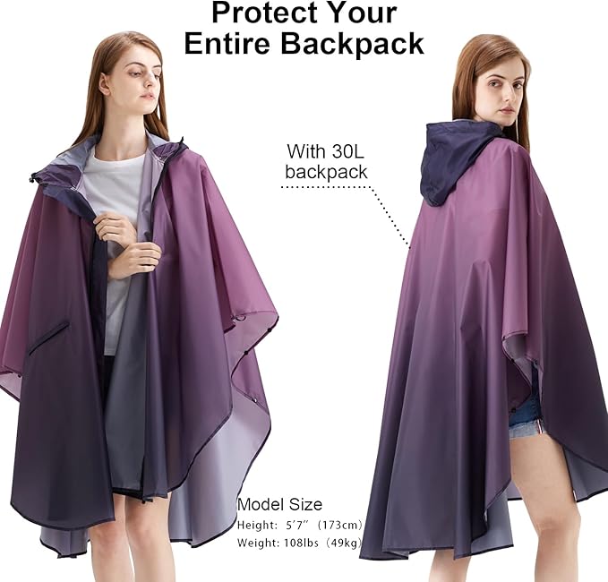 Rain Poncho Jacket Coat Hooded Zipper Style for Women/Men/Adult with Pocket