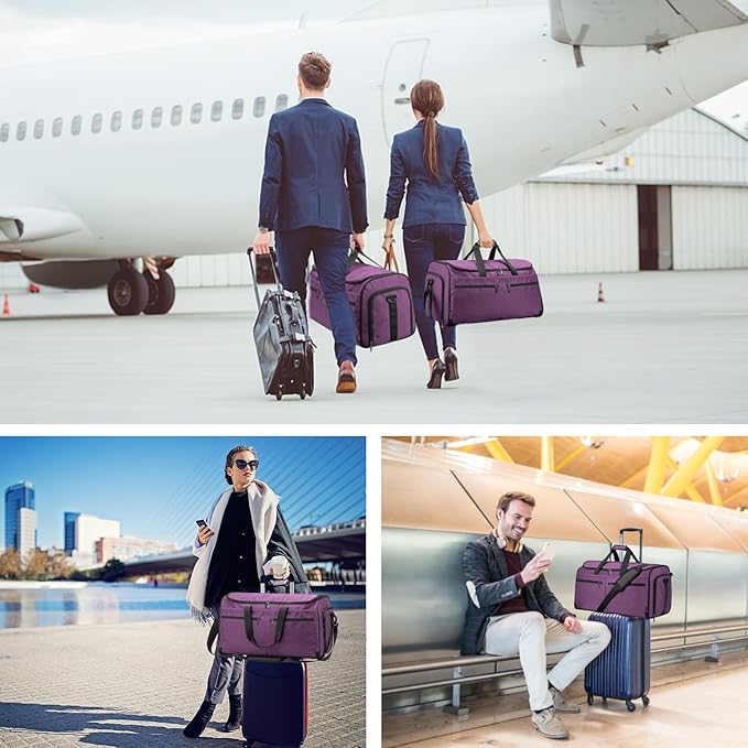 Large Garment Bag for Travel, Bukere Convertible Suit Travel Garment Duffel Bag for Women Business, Shoe Compartment, Detachable Shoulder Strap, 2 in 1 Hanging Suitcase Suit Travel Bags, Purple