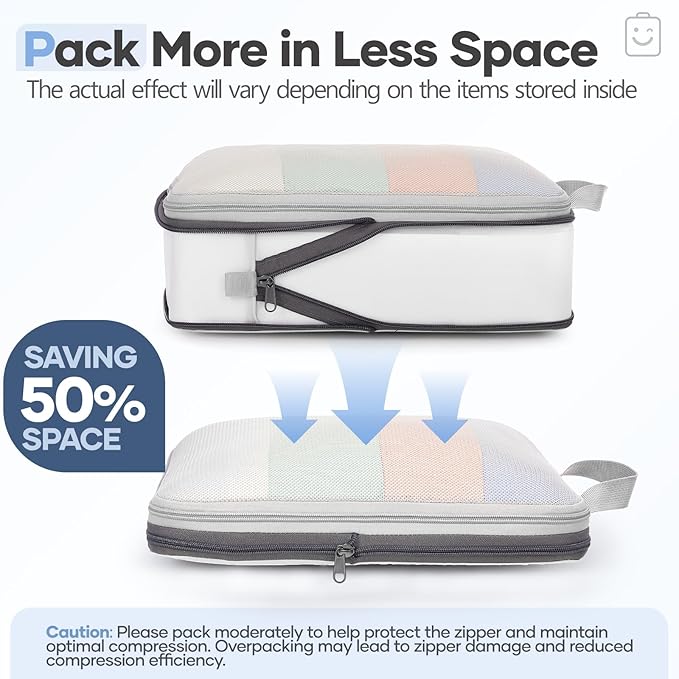 Veken 11 Set Compression Packing Cubes for Travel Essentials,Compressible Expandable Large Luggage Suitcase Organizer Bags for Clothing,Durable Space Saver Storage Bags with Toiletry Bags(White)
