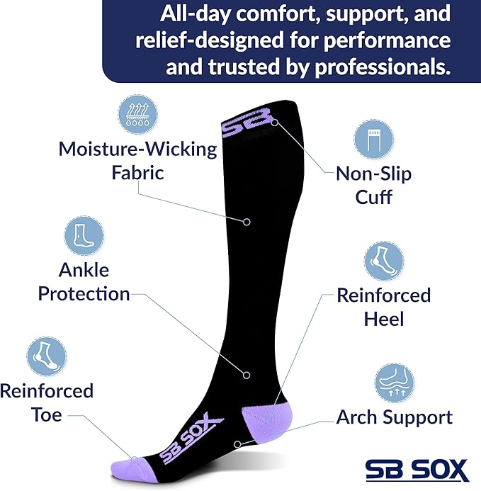 SB SOX Compression Socks for Men & Women (20-30 mmHg) - Best Support Stockings for Travel, Medical, and Sports - Perfect for Everyday Wear