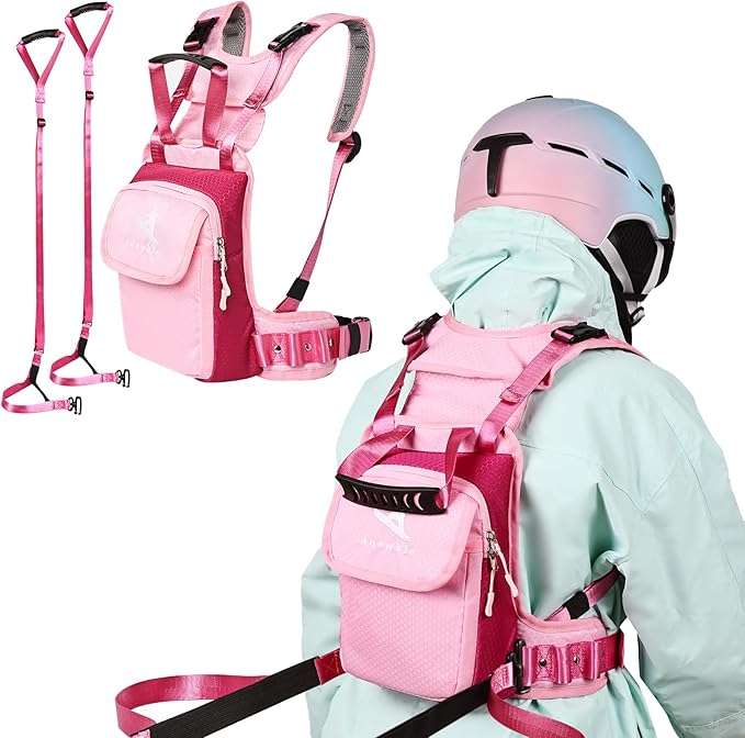 Children’s Ski Harness Trainer Snowboard Anti-fall Traction Belt Beginner Ski Auxiliary Bag with Safety Belt Kid’s Ski Backpack with Speed Control Harness