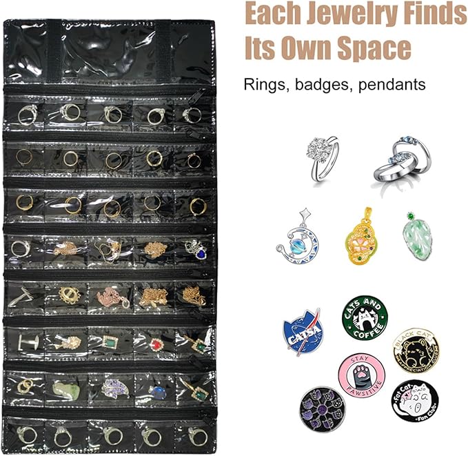 Travel Jewelry Roll Bag Portable Organizer Pouch With Grids&PVC Cover Storage Bags for Necklace, Bracelet, Bracelet,Ring, Badge, Pendant