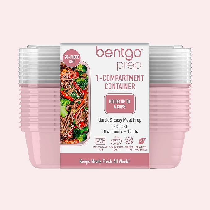 Bentgo 20-Piece Lightweight, Durable, Reusable BPA-Free 1-Compartment Containers - Microwave, Freezer, Dishwasher Safe - Blush Pink