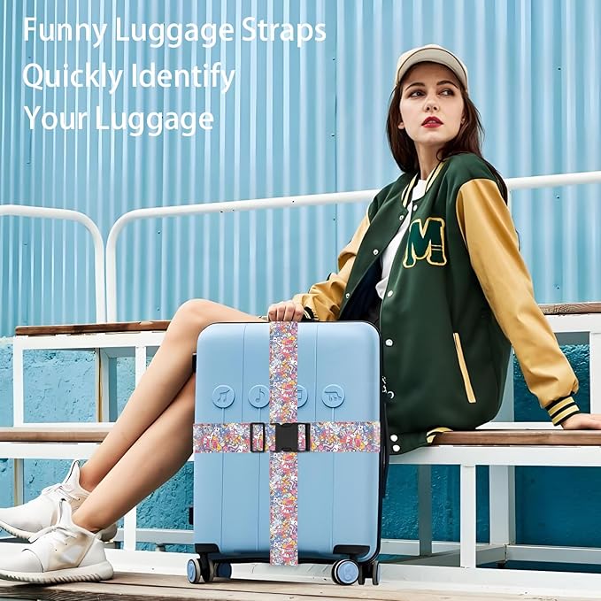 Monsters Luggage Straps for Suitcases, Adjustable Luggage Travel Belt to Keep Luggage Security While Travel, Strong Polyester Fabric, Easy-to-Recognize Funny Pattern Travel Essentials, 2 Pack