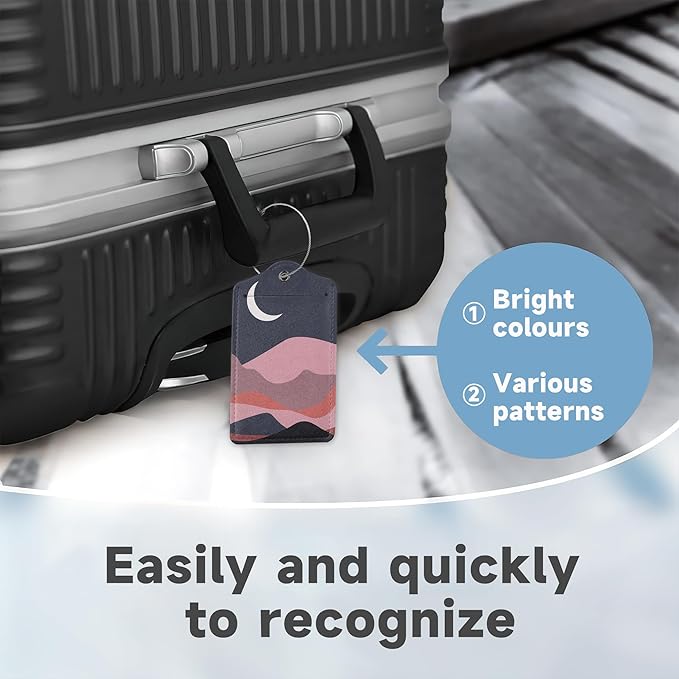 Boho Hills Luggage Tags for Suitcases,2 Pack Fields Moon Luggage Tag,Leather Stainless Steel Loop Label Tag for Women Men Girls Travel Bag Suitcase