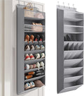 Over the Door Shoe Organizer for Closet, Shoes Rack with 8 Tier Large Deep Pockets, Hanging Shoe Organizers for Boot Storage, Behind the Door Narrow Shoe Holder for Small Shoes, Grey