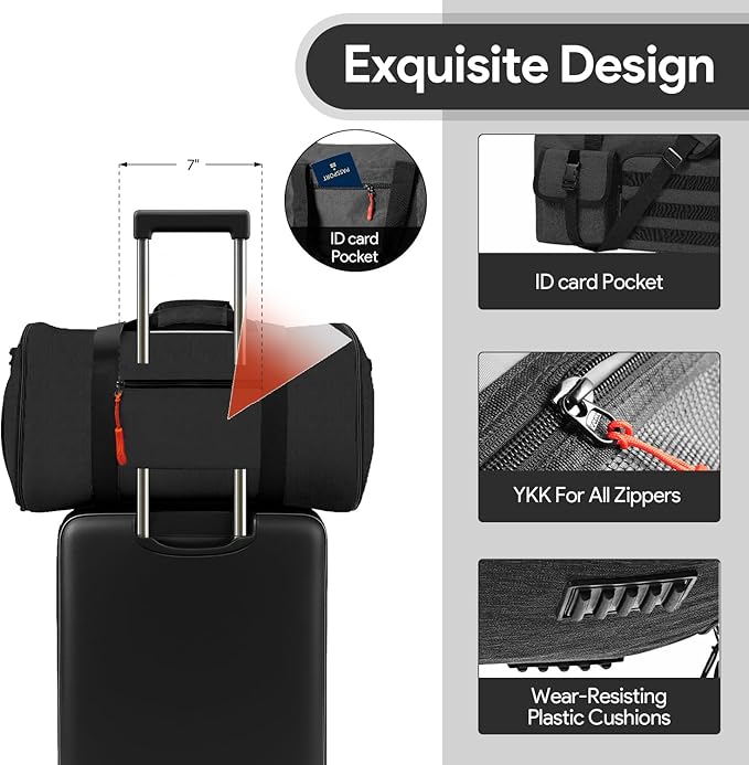 Garment Duffle Bags for Travel, HOMQUIET Convertible Garment Duffel Bag, All YKK Zippers Carry On Garment Bags, 2 in 1 Hanging Waterproof Suit Travel Bag with Shoe Compartment, for Men Women, Black