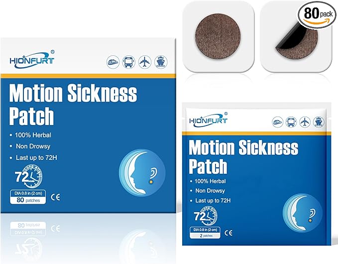 80ct Motion Sickness Patches – Sea Sickness Patches for Cruise, Car, Airplane, and Other Travel – Non-Drowsy, Effective, Lasts 72 Hours