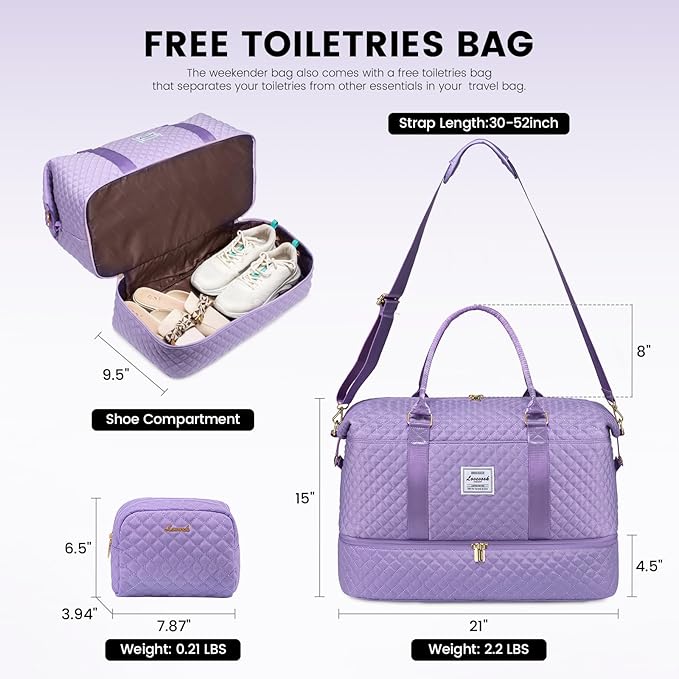 LOVEVOOK Travel Duffle Bag,Weekender Bags for Women with Shoe Compartment，Carry on Overnight Bag with Toiletry Bag,Gym Duffel Bag with Wet Pocket, Hospital Bags for Labor and Delivery