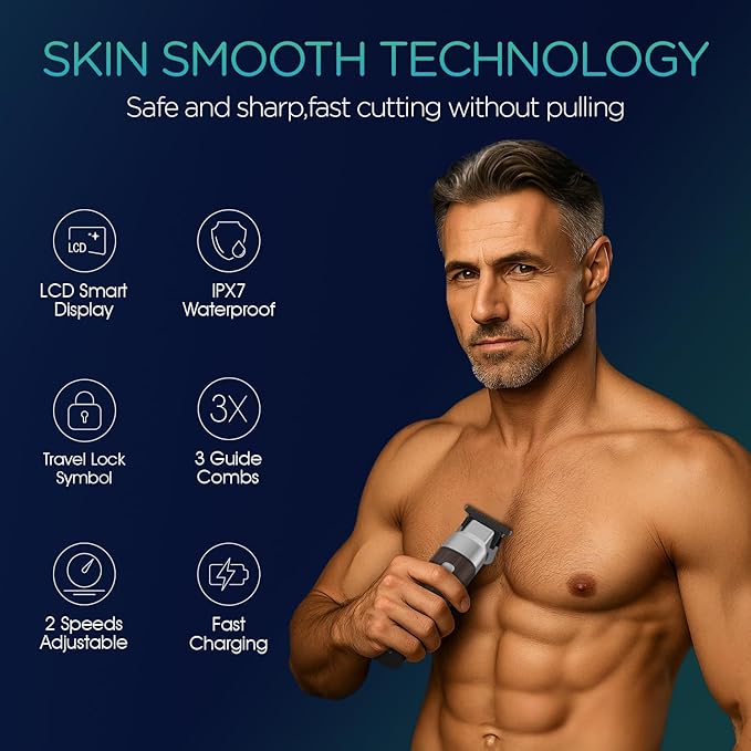 VOYOR Body Hair Trimmer for Men,Electric Razor,Versatile Groin & Body Trimmer,Waterproof and Cordless Shaver, Manscaper for Men, USB-C Charging Groomer,Ceramic Blade Razor Male Grooming HT310 (Wood)