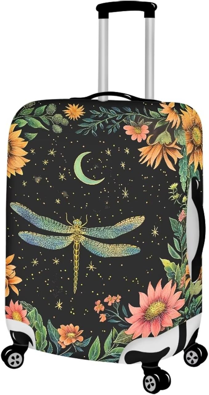 Dragonfly Luggage Cover for Womenn Girl Anti-Scratch Suitcase Covers Fit 18-21 Inch Travel Luggage Covers for Suitcase Star and Moon Luggage Cover Protector Decor Elastic Baggage Case