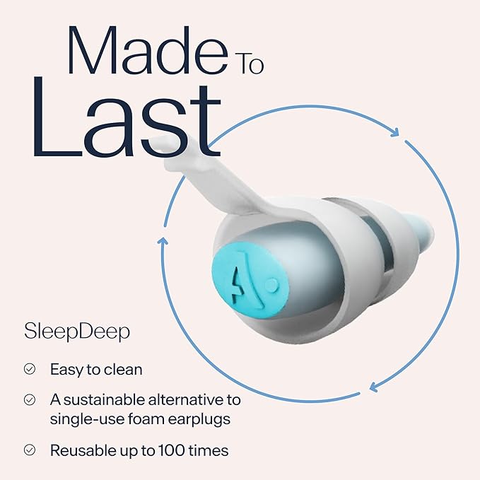 Alpine SleepDeep - Soft Ear Plugs for Sleeping and Concentration - New 3D Oval Shape and Noise Reducing Gel for Better Attenuation - 27 dB - Ideal for Side Sleeper - 1-Pair Reusable: M/L White