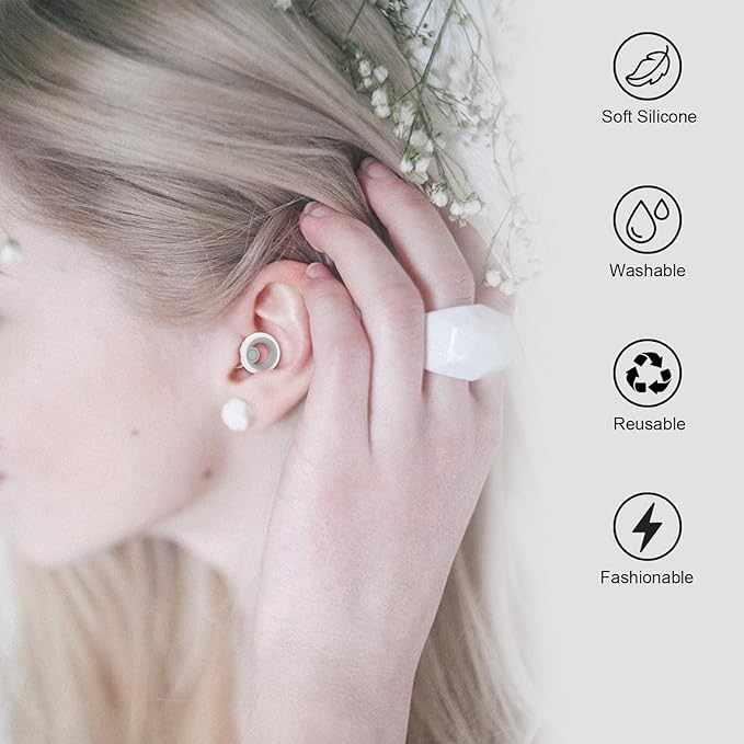 Ear Plugs for Sleeping Noise Cancelling 2 Sets, Reusable Earplugs Hearing Protection 30dB, Soft Silicone Ear Plugs for Concerts, Party, Focus - 8 Pairs Ear Tips in XS/S/M/L - White