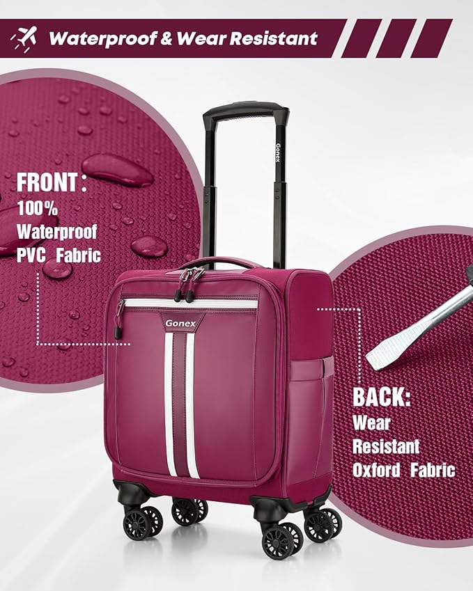 Gonex 16 inch Underseat Carry On Luggage with Spinner Wheels, Water Resistant PVC Wheeled Travel Bag Airline Approved, Softside Small Rolling Personal Item Suitcase for Men Women, Purple