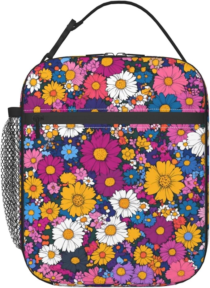 Floral Insulated Lunch Box for Women Men Floral Lunch Bag for Travel,or Fishing Polyester Floral Lunch Box