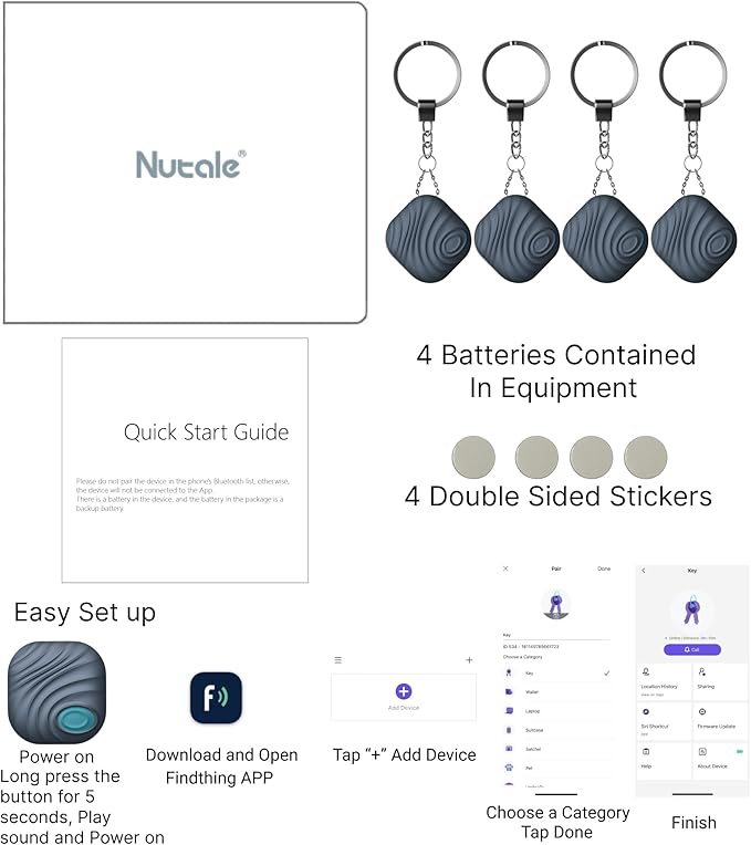 Findhting Key Finder - Bluetooth Tracker Item Locator with Key Chain for Keys Pet Wallets or Backpacks and Tablets (Dark Blue)