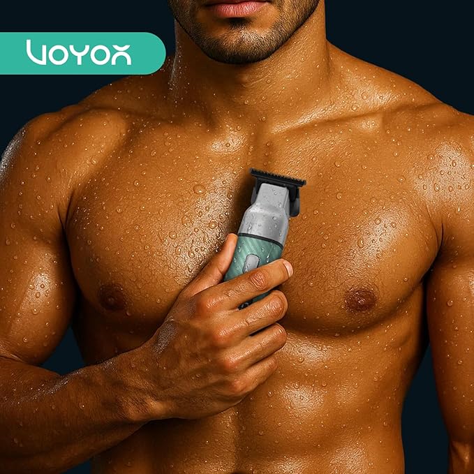 VOYOR Body Hair Trimmer for Men,Electric Razor,Versatile Groin & Body Trimmer,Waterproof and Cordless Shaver,Manscaper for Men,USB-C Charging Groomer,Ceramic Blade Razor Male Grooming HT310 (Green)