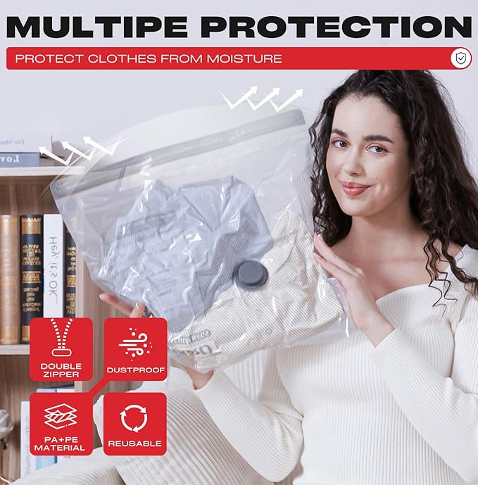 Vacuum Seal Bags for Clothing, 18 Pack Travel Vacuum Storage Bags with USB Pump, Carry On Compression Packing Bag for Luggage, Space Saver Travel Kit for Clothes