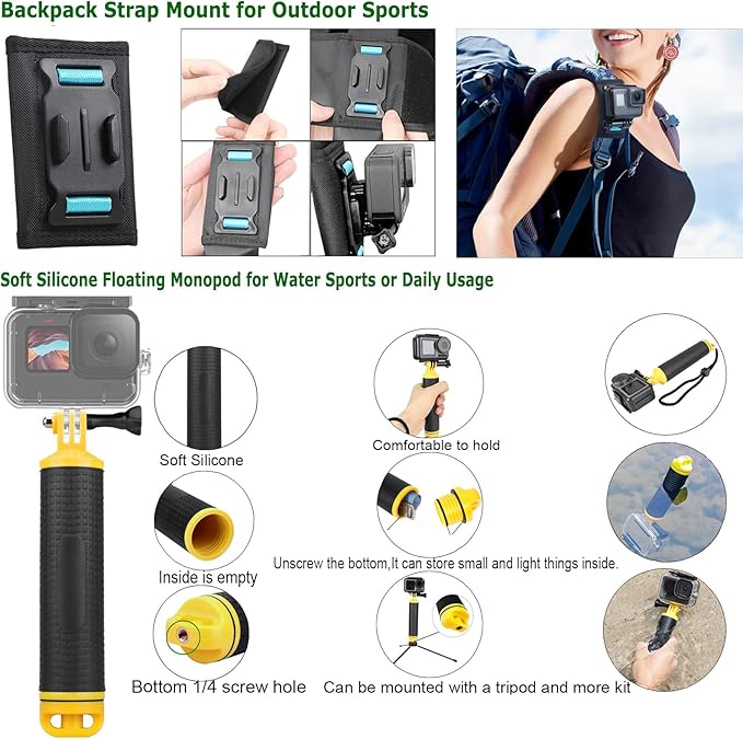 Gurmoir Accessory Kit with Waterproof Case for Go Pro Hero 13 12 11 10 9 Black. Underwater Diving Housing Floating Hand Grip Screen Protector Bundle Pack for GoPro 13 12 11 10 9 Camera(DT13)