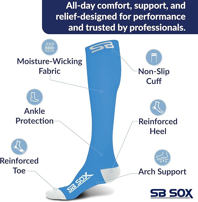 SB SOX Compression Socks for Men & Women (20-30 mmHg) - Best Support Stockings for Travel, Medical, and Sports - Perfect for Everyday Wear