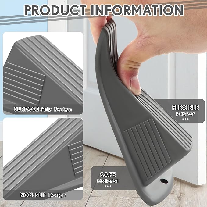 Frienda 12 Pcs Jumbo Door Stoppers Heavy Duty Door Stopper Tall up to 2inch Tall Wedge TPR Large Wedge Stackable Big Rubber Doorstop for Hotel Carpet Hardwood Concrete and Tile (Gray)