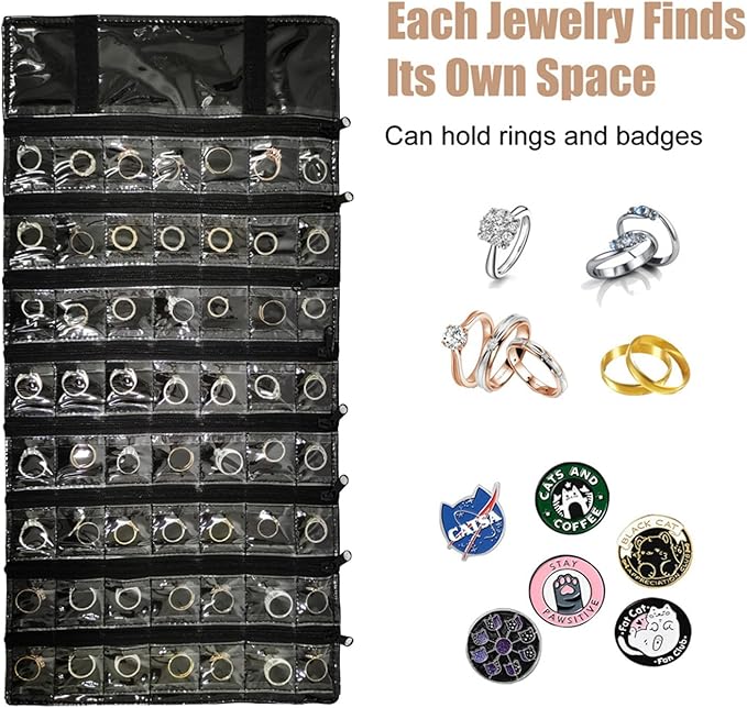 Travel Jewelry Roll Bag Portable Organizer Pouch With Grids&PVC Cover Storage Bags for Necklace, Bracelet, Bracelet,Ring, Badge, Pendant