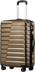 Coolife Medium Checked Luggage with Spinner Wheels Hardside Suitcase TSA Lock Telescopic Handle(Brown)