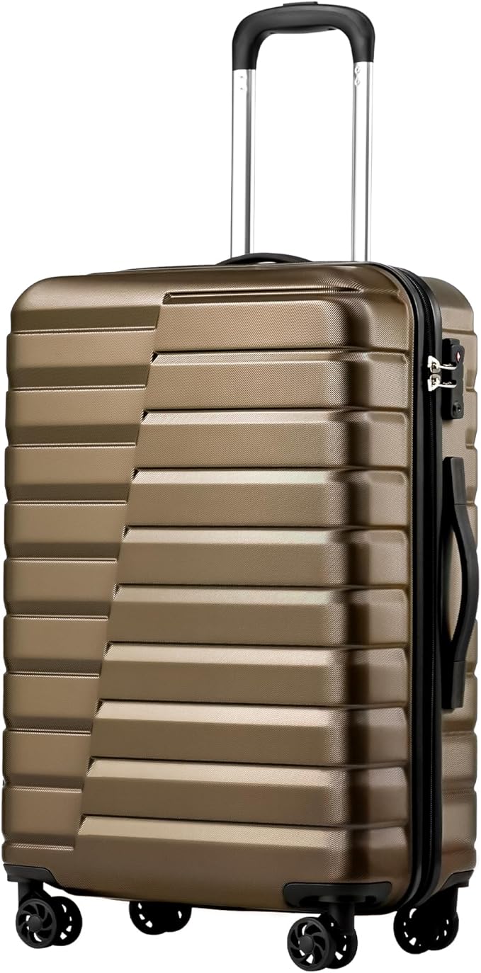 Coolife 20-Inch Small Carry on Hardside PC+ABS Spinner TSA Lock Telescopic Luggage Handle（20in-brown）