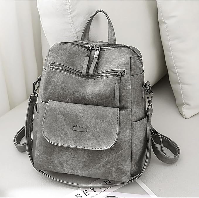 PU Leather Backpack Purse for Women Fashion Multipurpose Design Handbag Ladies Shoulder Bags Travel Backpack Grey