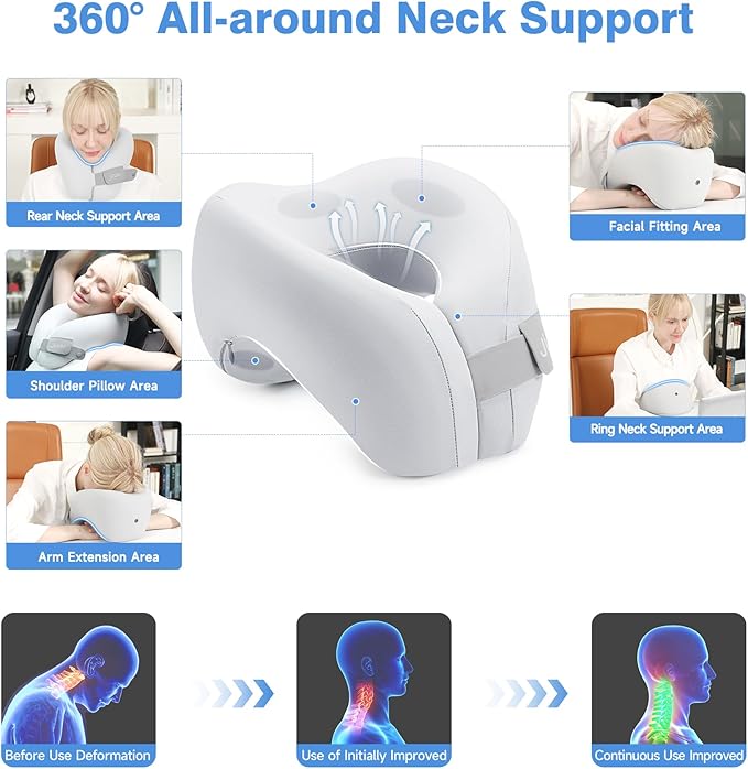 2 in 1 Neck Pillow Airplane, Ergonomic Memory Foam Travel Neck Pillow, Travel Essentials with 3D Eye Masks, Earplugs, and Portable Drawstring Bag, U Shape Neck Support for Traveling, Car, Home