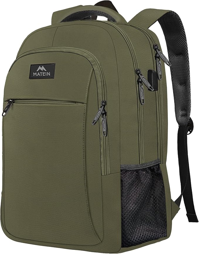 MATEIN 15.6 Inch Travel Laptop Backpack, Sturdy Computer Backpack for Women Men with USB Charging Port, Lightweight Fashion Water Resistant Traveling Backpack Casual Daypack for College Offic, Green
