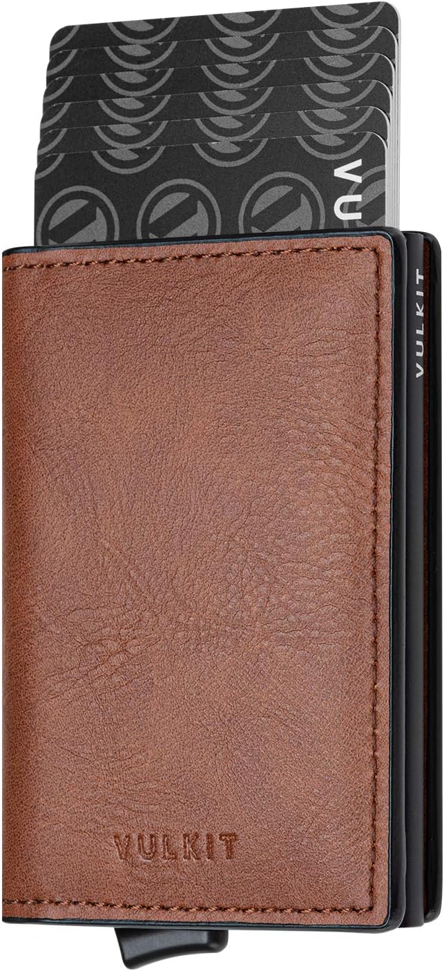 VULKIT Card Holder Pop Up Slim Wallet Leather RFID Blocking Card Case Up to 8 Credit Cards