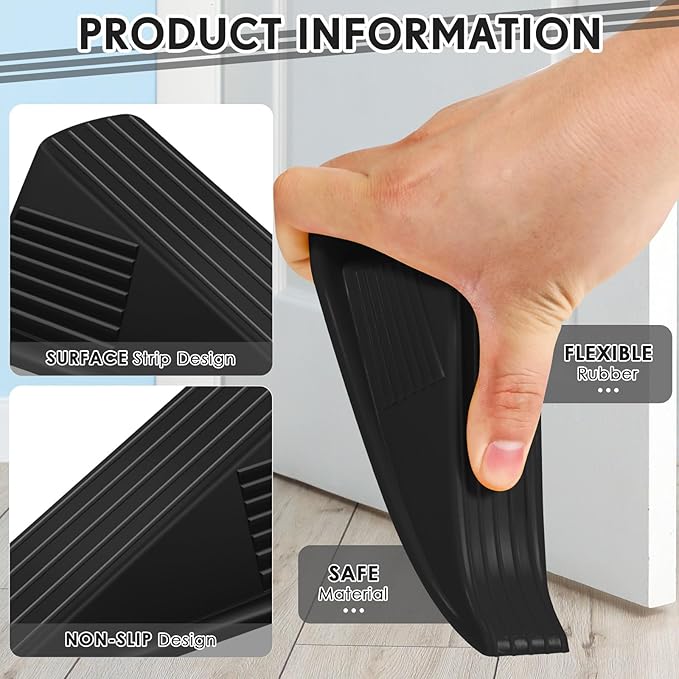 Frienda 6 Pcs Jumbo Door Stoppers Heavy Duty Door Stopper Tall up to 2inch Tall Wedge TPR Large Wedge Stackable Big Rubber Doorstop for Hotel Carpet Hardwood Concrete and Tile (Black)