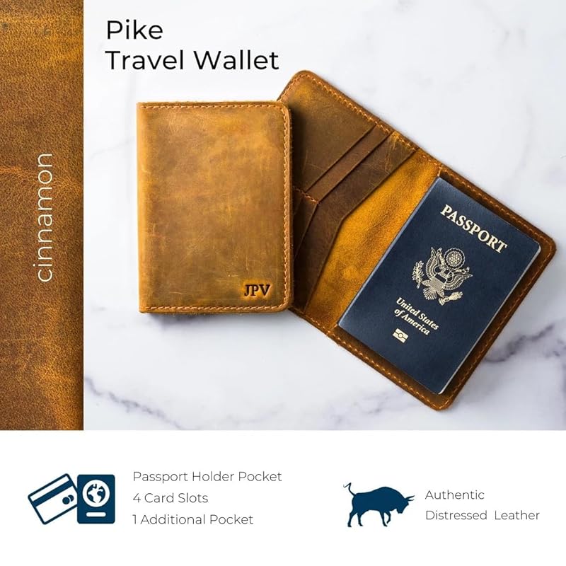 PEGAI Handcrafted Leather Passport Wallet for Men and Women | Full Grain Crazy Horse Leather Passport Holder | Custom Travel Passport Cover & Organizer | (Cinnamon)