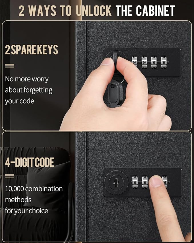 Uniclife 120 Position Key Cabinet with Combination and Key Lock Resettable Black Digital Security Storage Box Steel Key Organizer with Adjustable Racks Colorful Key Tag Stickers and Hooks