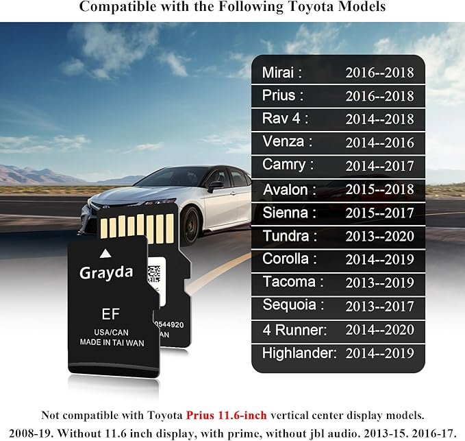 Grayda 2025 Latest Navigation SD Card Map Update 86271-0E077,GPS Map Card Compatible with Toyota Tacoma, Highlander,RAV4,Tundra,Camry,4Runner,Sienna,Avalon,Prius,Venza,Mirai,Corolla|USA/Canada