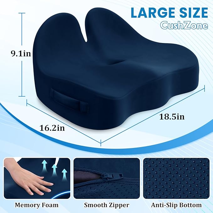 Seat Cushion, Memory Foam Office Chair Seat Cushion for Office Chairs/Car/Long Trip/Desk Chair/Gaming, Extra Large Size for Sciatica & Hip & Tailbone Pain Relief, Sciatica Support (Blue)