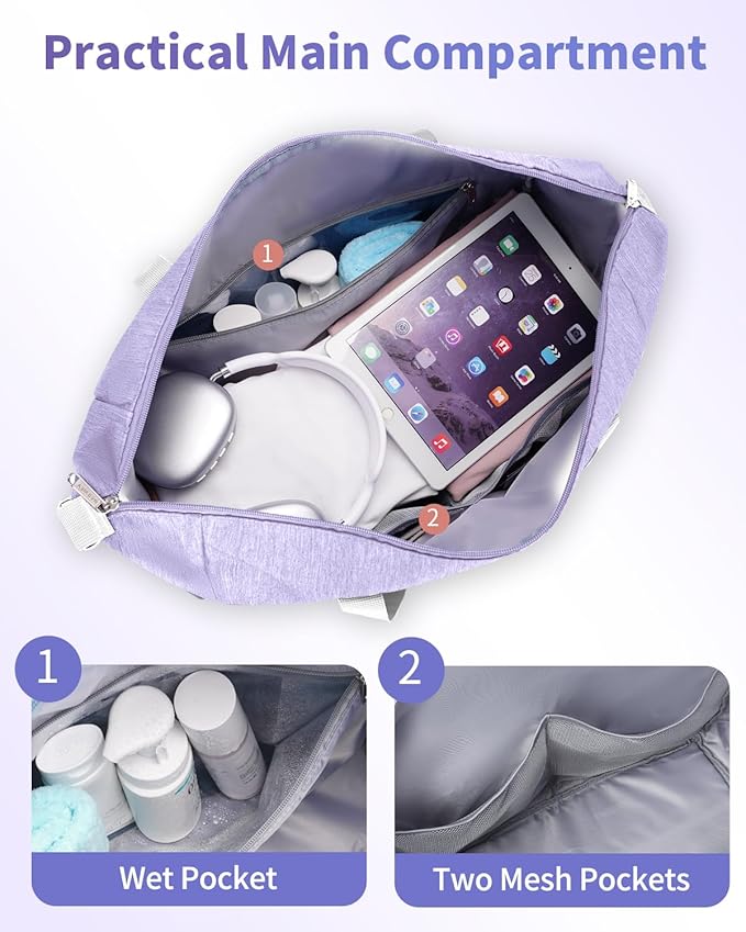 Narwey 18x14x8 Inches Travel Bag Spirit Airlines Frontier Personal Item Bag, Travel Duffel With Wet Pocket Carry on Bag for Airplane Underseat Duffle Overnight for Women and Men (Purple)
