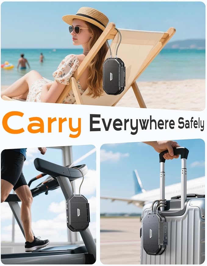 Portable Travel Safe Lock Box Waterproof & Durable, 4-Digit Combination Anti-Theft Personal Beach Safe with Removable Steel Cable, Small Security Case Lock Box for Beach/Travel/Hotel/Dorm