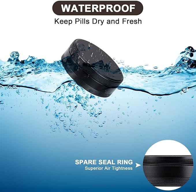 Pill Box 2 Compartment Pill Case - Portable Metal Travel Pill Container for Pocket or Purse, Waterproof Pill Organizer Holder for Medicine Vitamin Fish Oil and Supplements