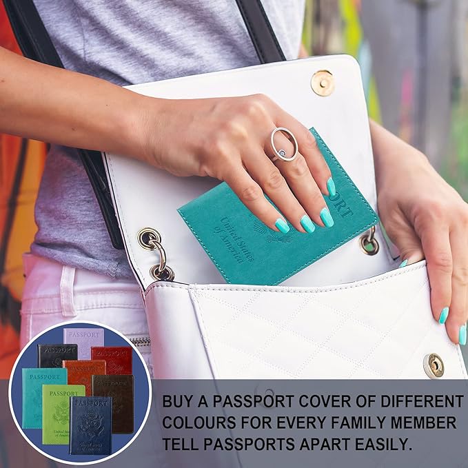 TIGARI Passport Holder for Travel Women Men, PU Leather Passport Wallet Cover Case Sleeve, Waterproof Protected Document Organizer, Family Vacation Plane Cruise Travel Essentials-Teal
