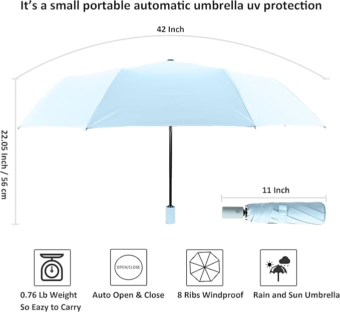 BAODINI Small UV Protection Travel Umbrella Compact for Rain and Sun UPF 50+ 41 inch Portable Umbrella for Women and Men