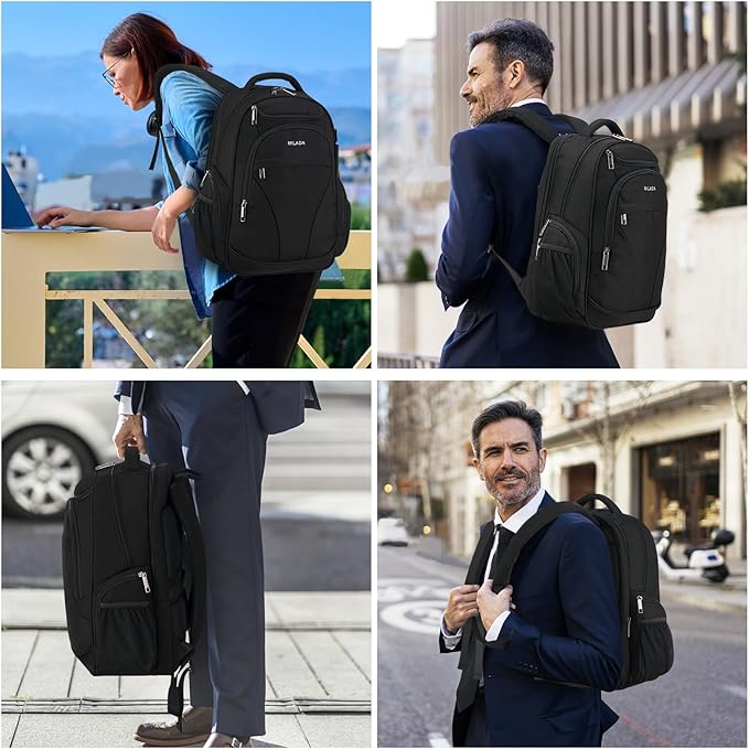 MILADA Travel Backpack For Men Laptop Backpack Women Business Carry On Backpack Airline Approved Fits 16.5 Inch Laptop Bag Work Backpack, Black