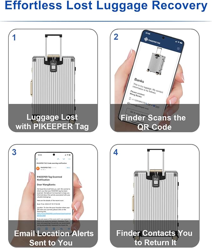 Smart Luggage Tags for Suitcase 4-Pack (2S2B) - Waterproof QR Code ID Labels, Show Scanner’s Location on Scan, Customizable & Durable Travel Tags for Backpack, Securely Hide Personal Info